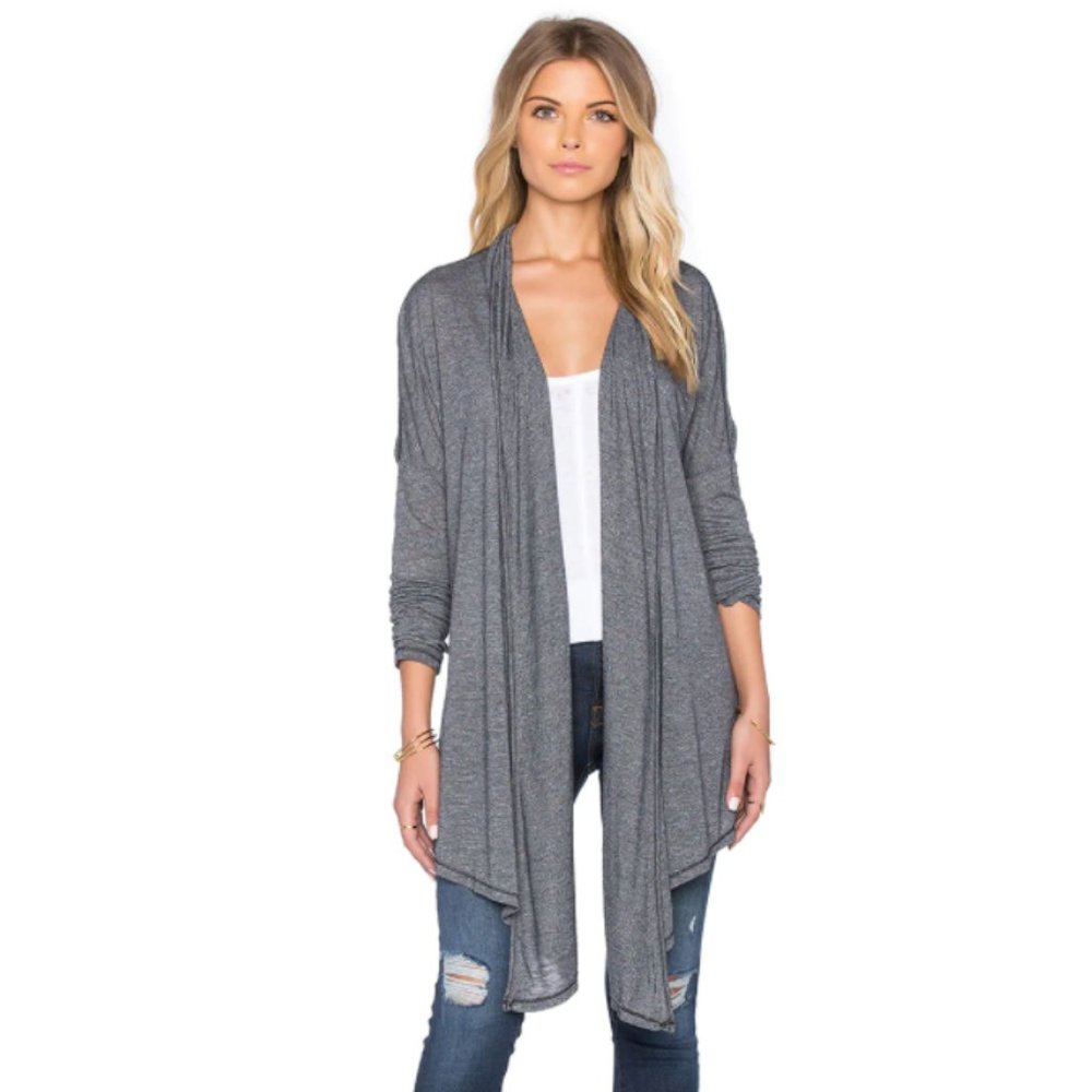 Michael Stars Long Sleeve Open Front Hi Low Convertible Cardigan Black
